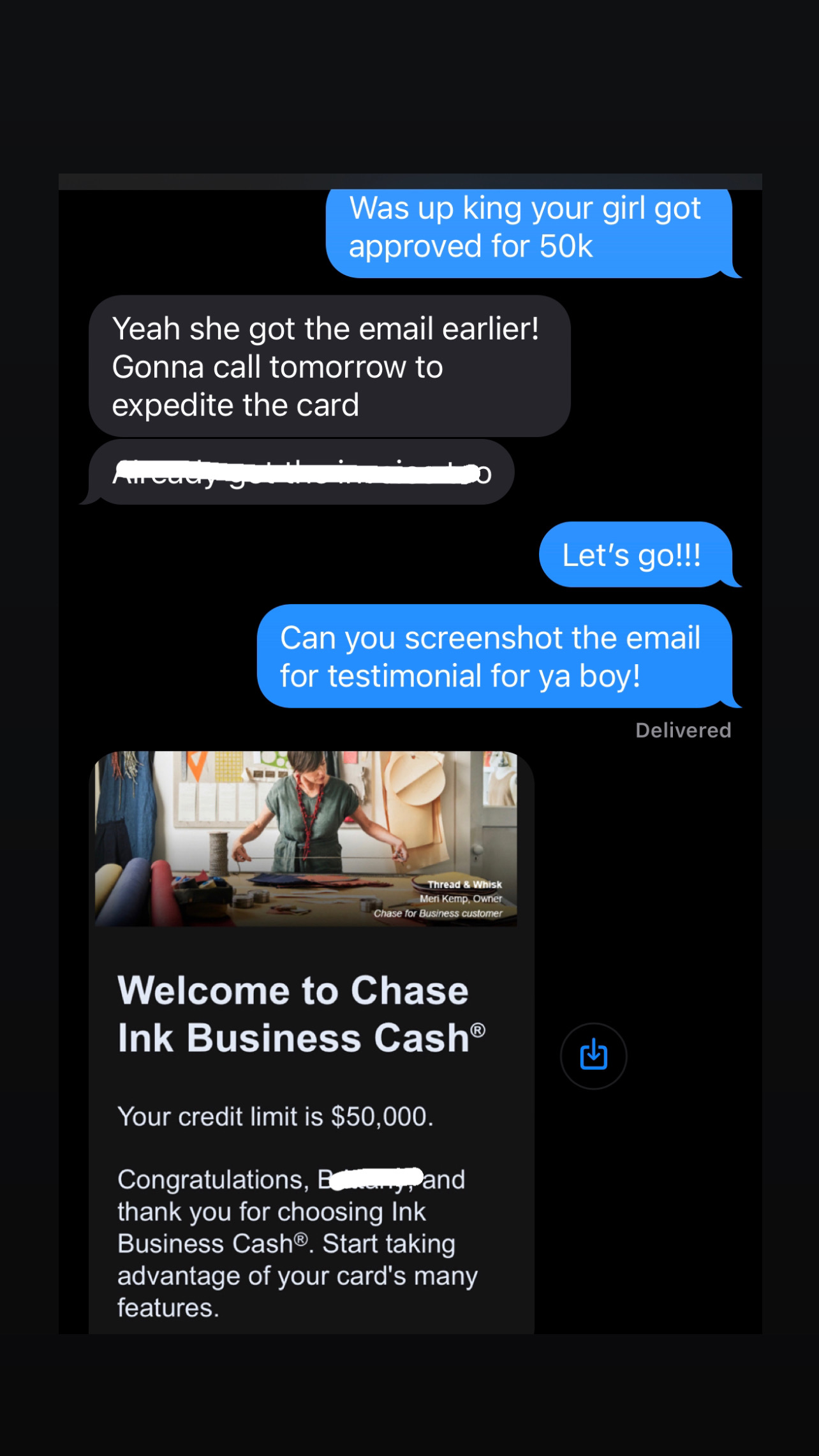 Chase Ink Business Cash Approval