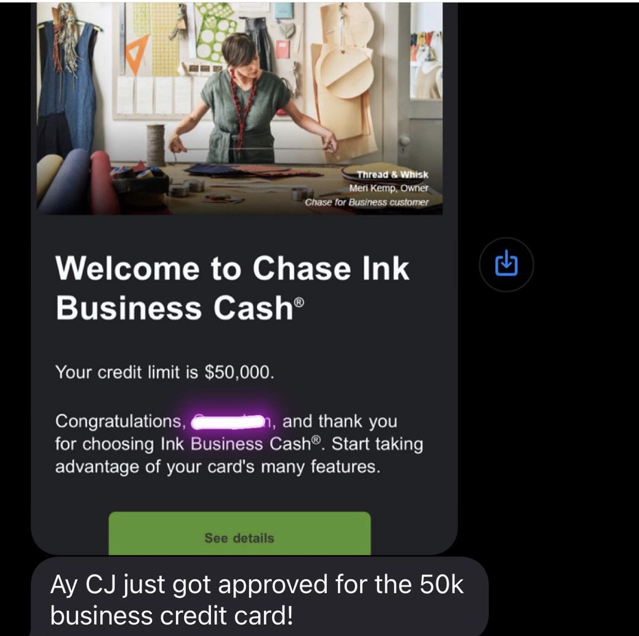 Chase Ink Business Line Approval