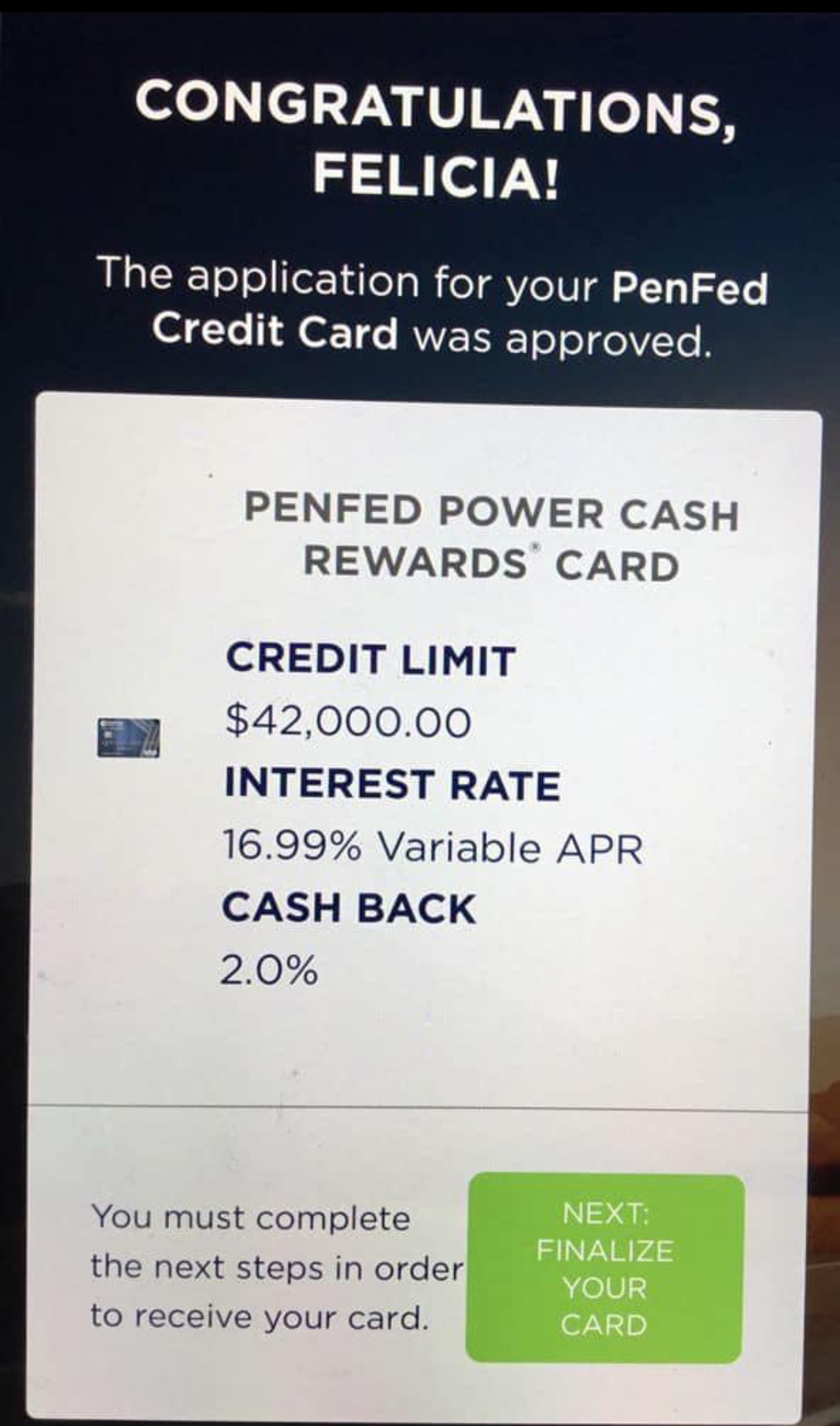 PenFed Power Cash Rewards Approval