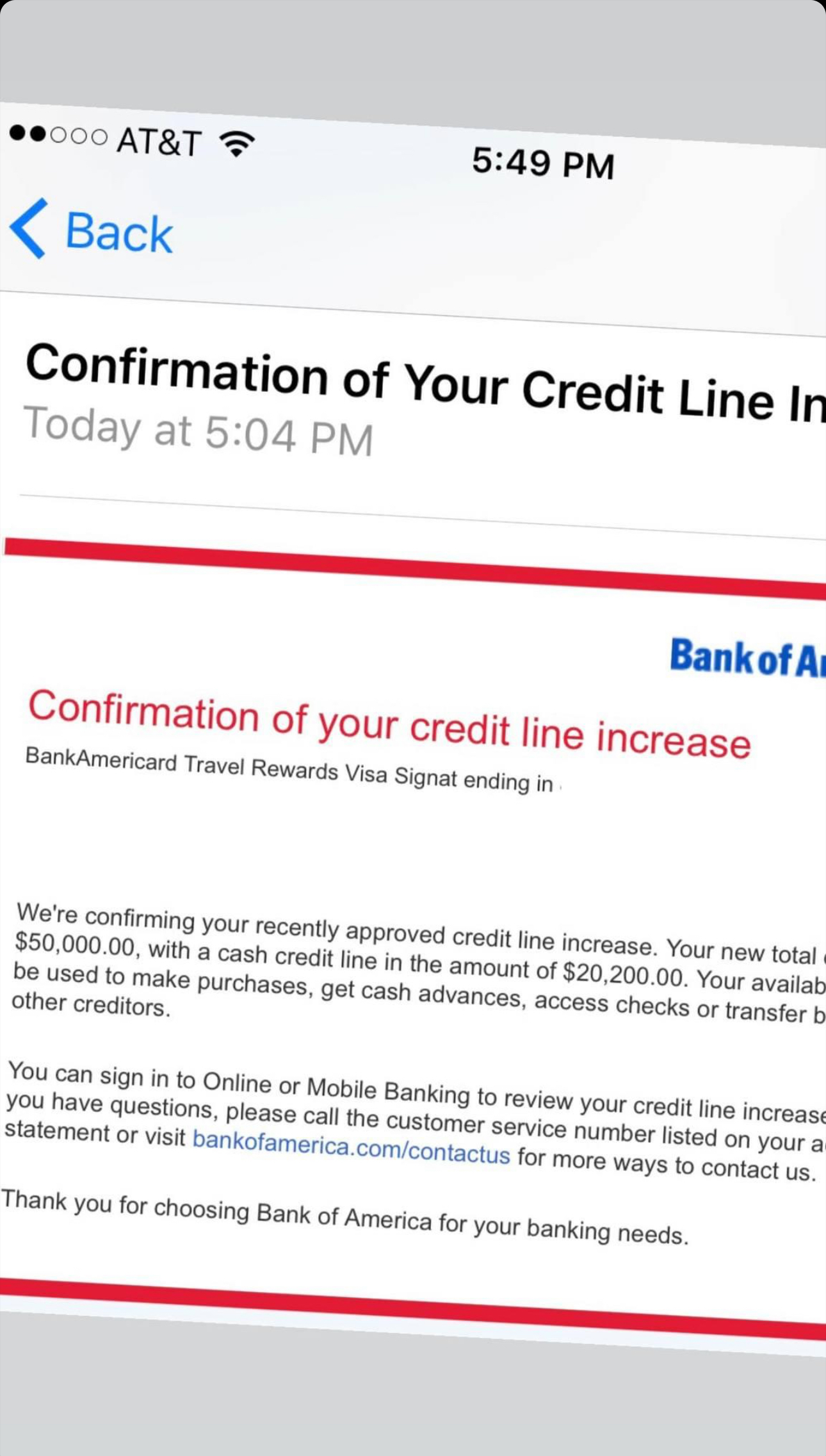 Bank of America Business Line